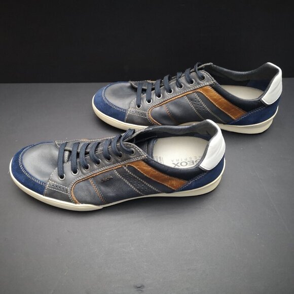 Geox Respira Men's Size 10 Navy Tan White Leather & Suede Tie Closure Shoes - Picture 3 of 10